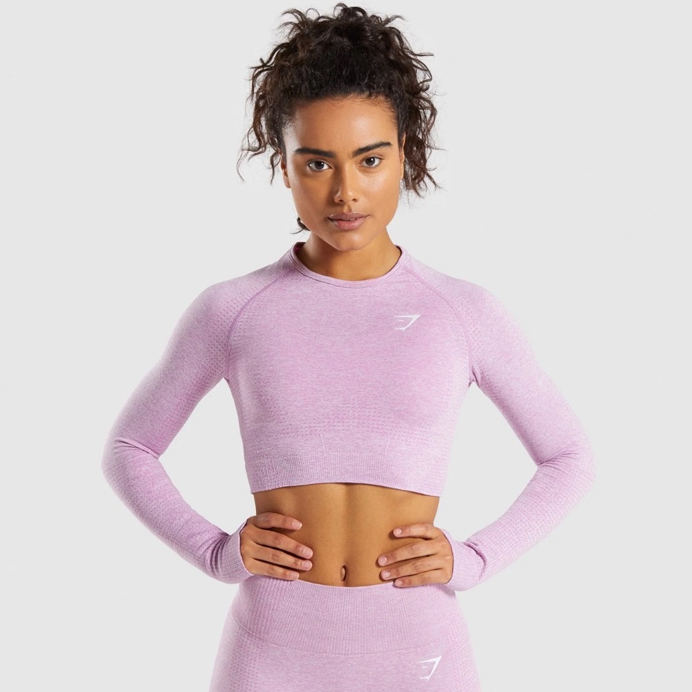 Gymshark Vital Seamless Long Sleeve Crop Top in pink marl